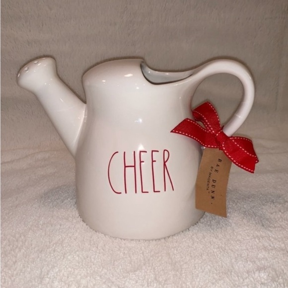 NWOT Rae Dunn CHEER in Red Letters Watering Ceramic Can - Picture 2 of 9